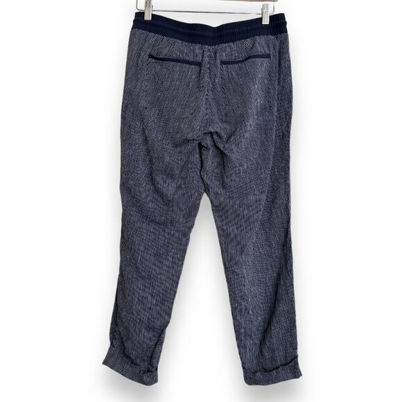 Athleta Navy Blue Stripe Bali 100% Linen Ankle Pull On Pant Women's Size 10 - Picture 2 of 9